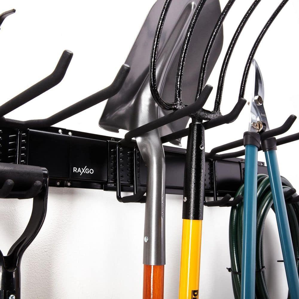 RaxGo Tool Storage Rack, 8 Piece Wall Mounted Garage Organizer for Broom, Mop, Rake Shovel & Tools