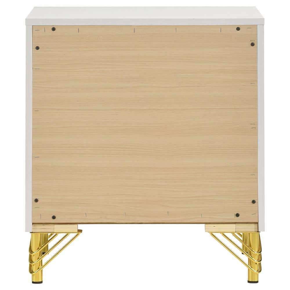Coaster Lucia Modern 2-drawer Wood Nightstand Bedside Table White and Gold