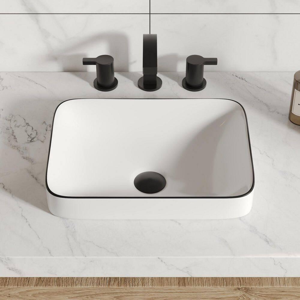 Ally 16 in. Rectangular Bathroom Ceramic Semi-Recessed Vessel Sink White Art Basin