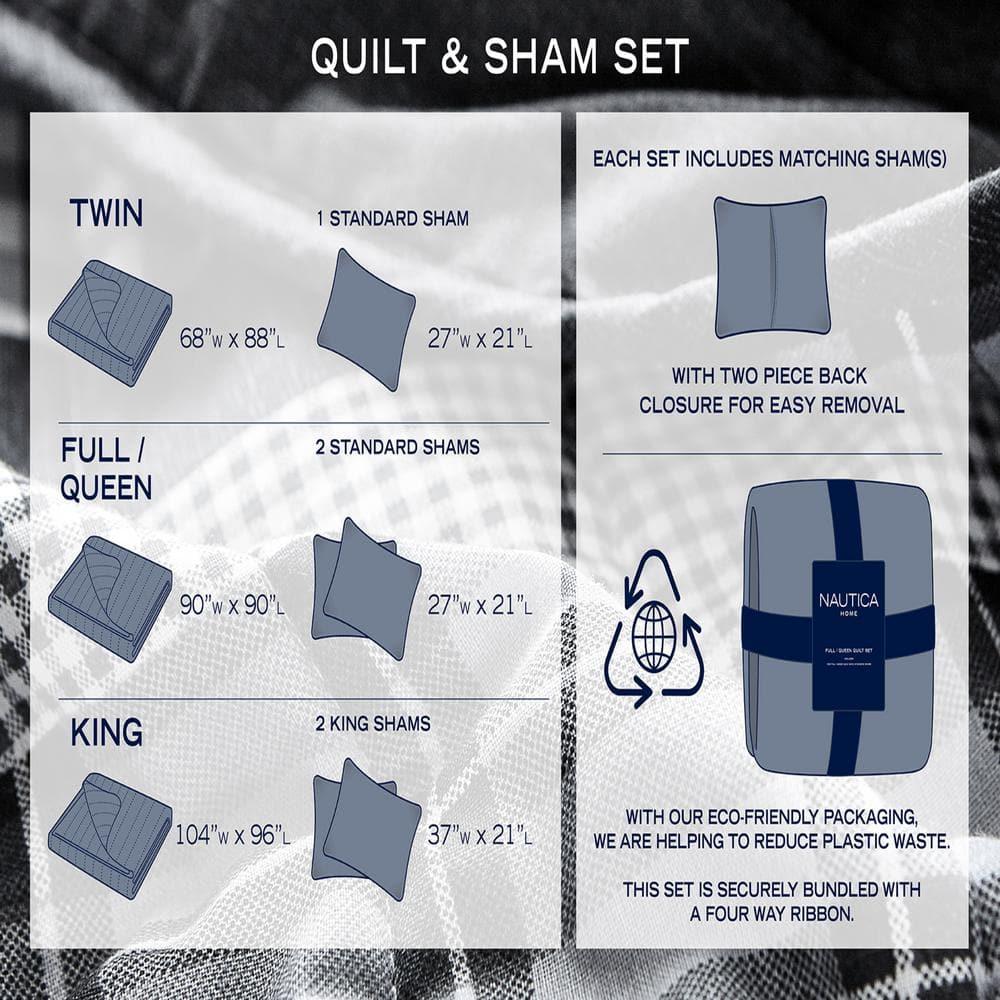 Nautica Fleetville Cotton Reversible Grey Quilt Set