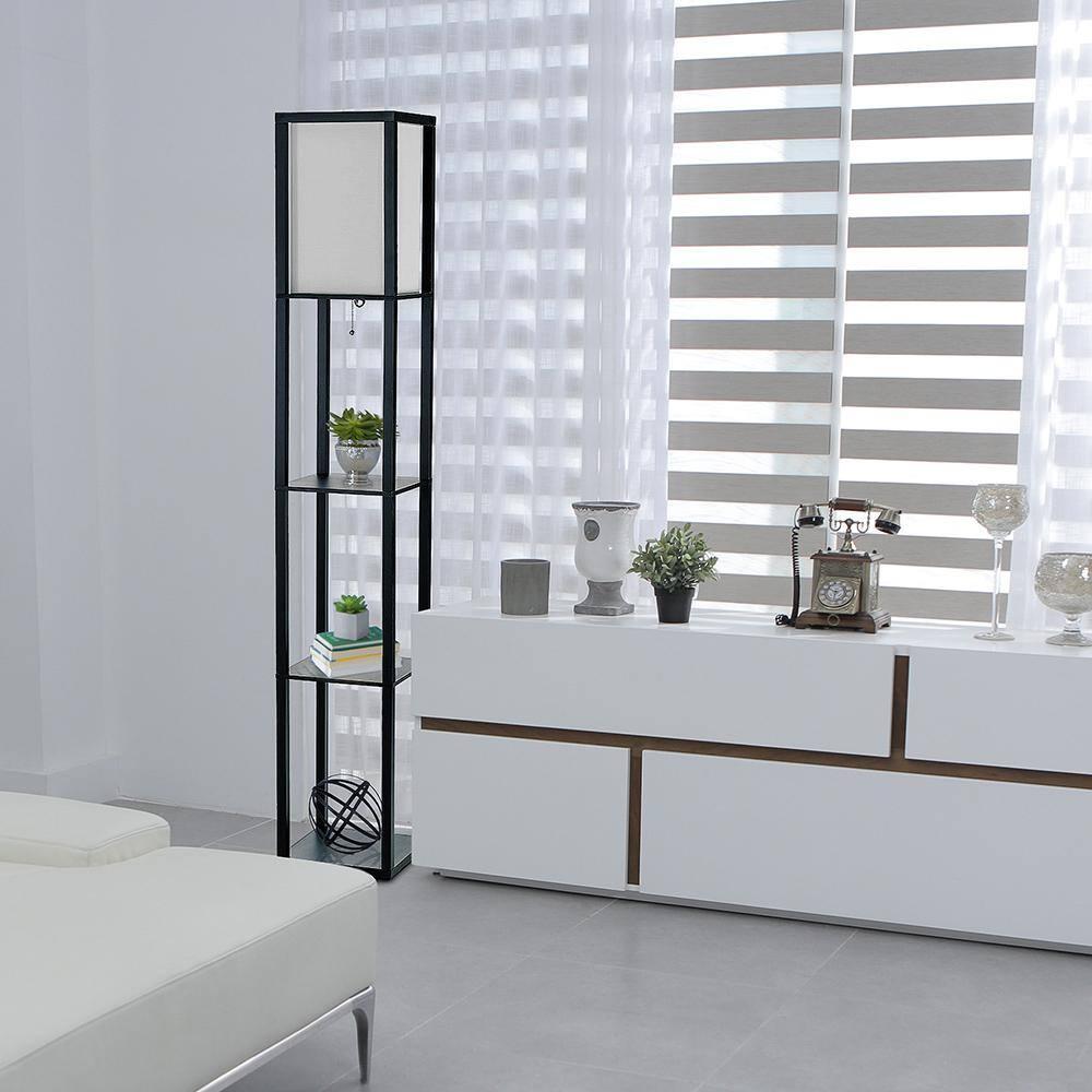 Simple Designs 62.5" Three Shelf Etagere Organizer Storage Floor Lamp