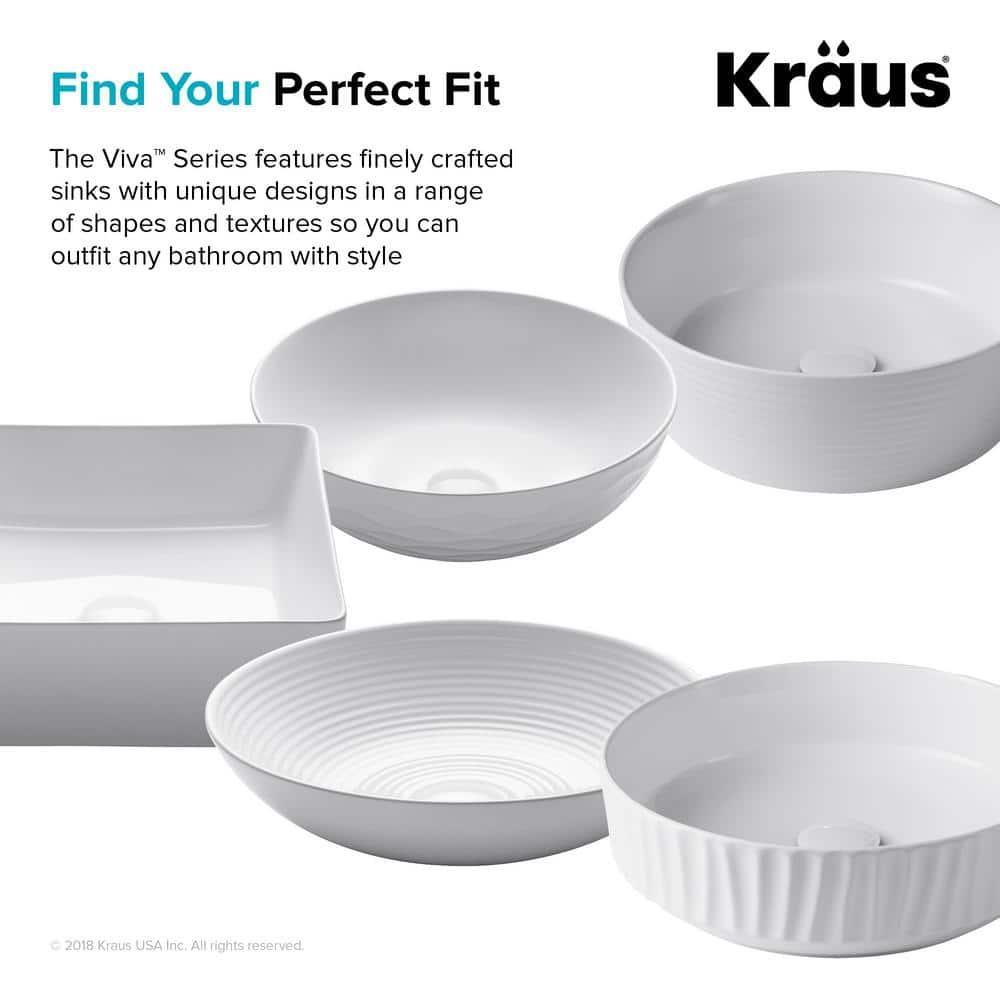 KRAUS Viva™ Thin Porcelain Ceramic Vessel Bathroom Sink with Pop-Up Drain
