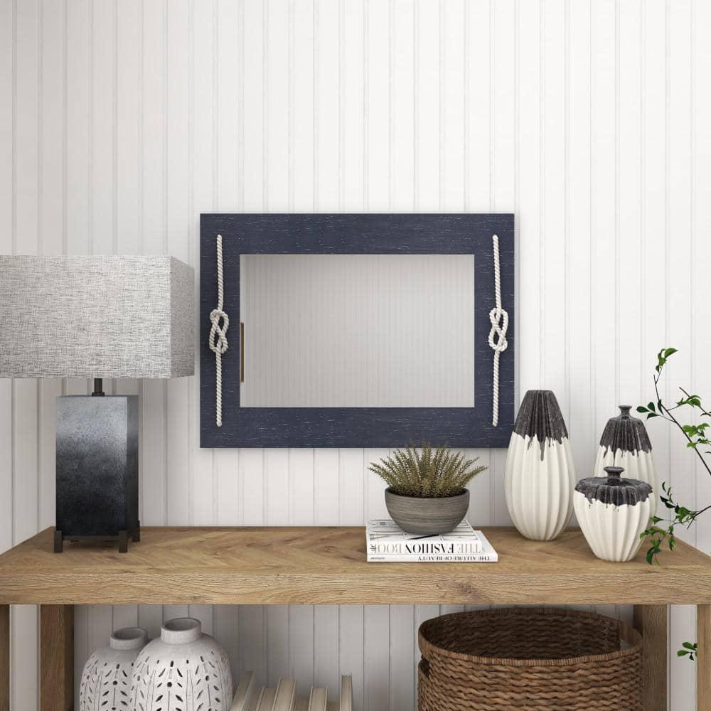 DecMode 23" x 31" Blue Wall Mirror with Knotted Rope