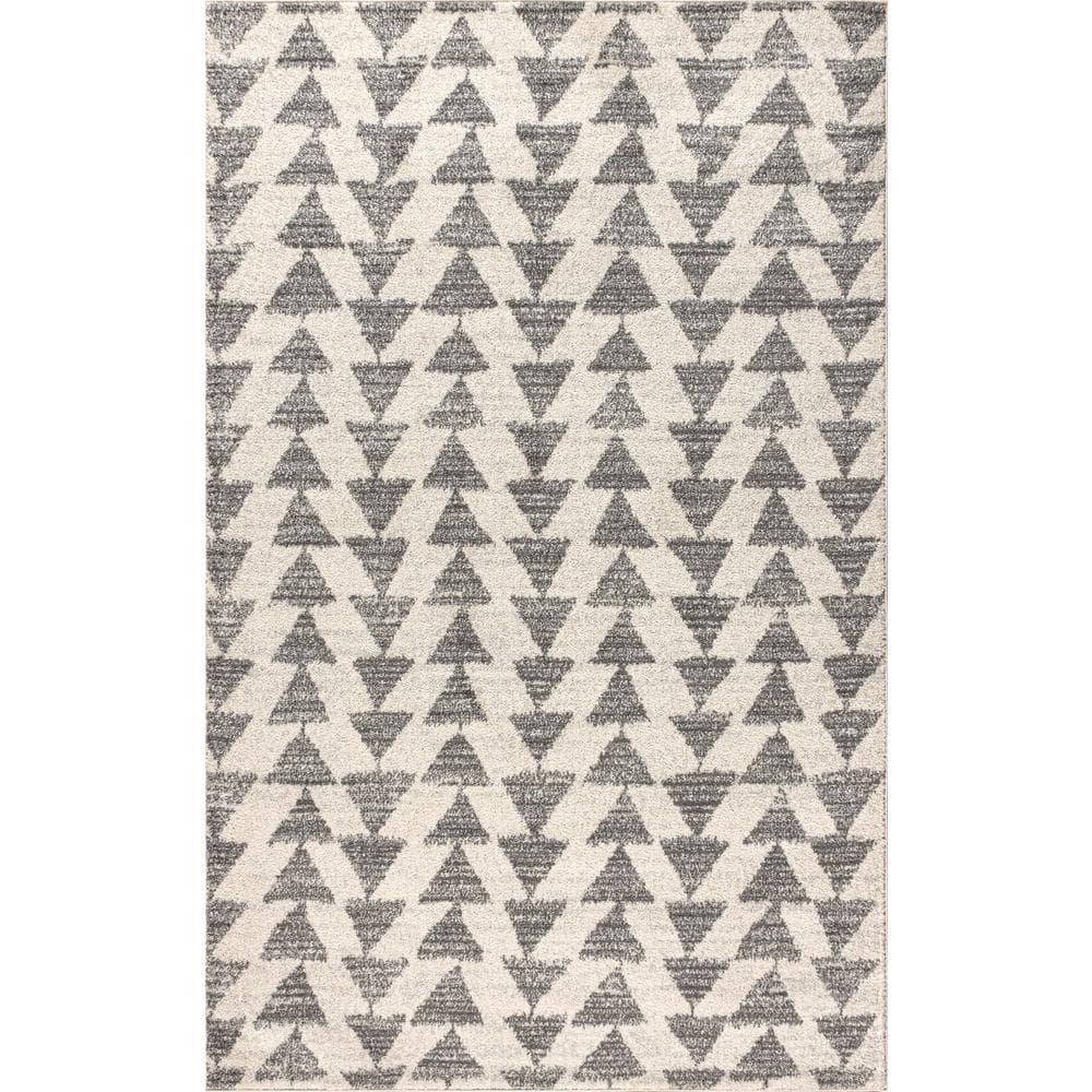 3'x5' Aisha Moroccan Triangle Geometric  Area Rug, Cream/Gray - JONATHAN Y