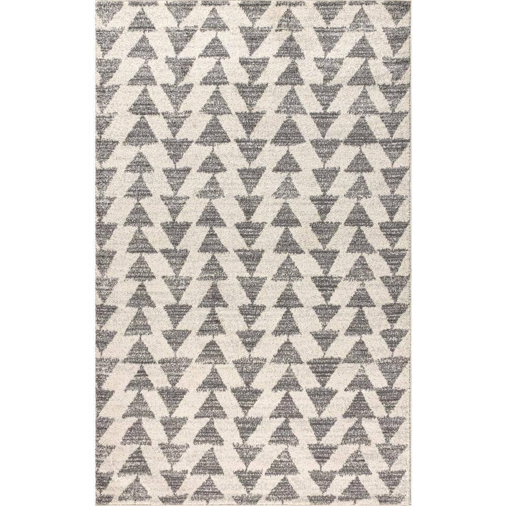 5'x8' Aisha Moroccan Triangle Geometric  Area Rug, Cream/Gray - JONATHAN Y
