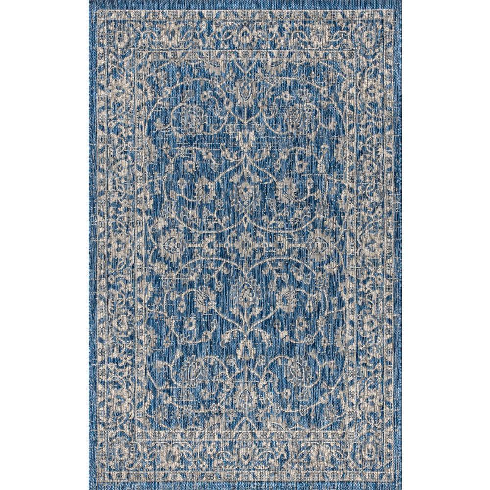 3'x5' Palazzo Vine and Border Textured Weave Indoor/Outdoor Area Rug, Navy/Gray - JONATHAN Y