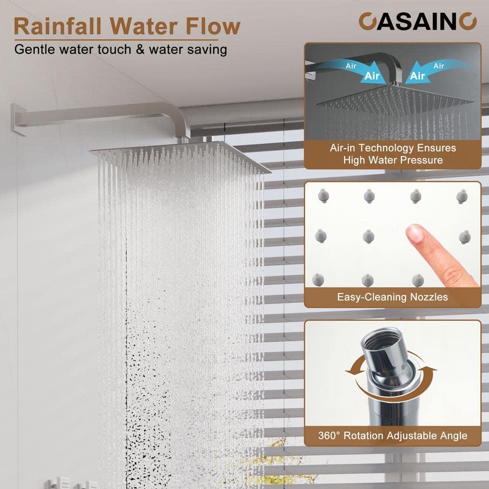 CASAINC CS6228-12CH Dual Shower Head Thermostatic Rainfall Shower System with Rough in-Valve and Shower Body Spray