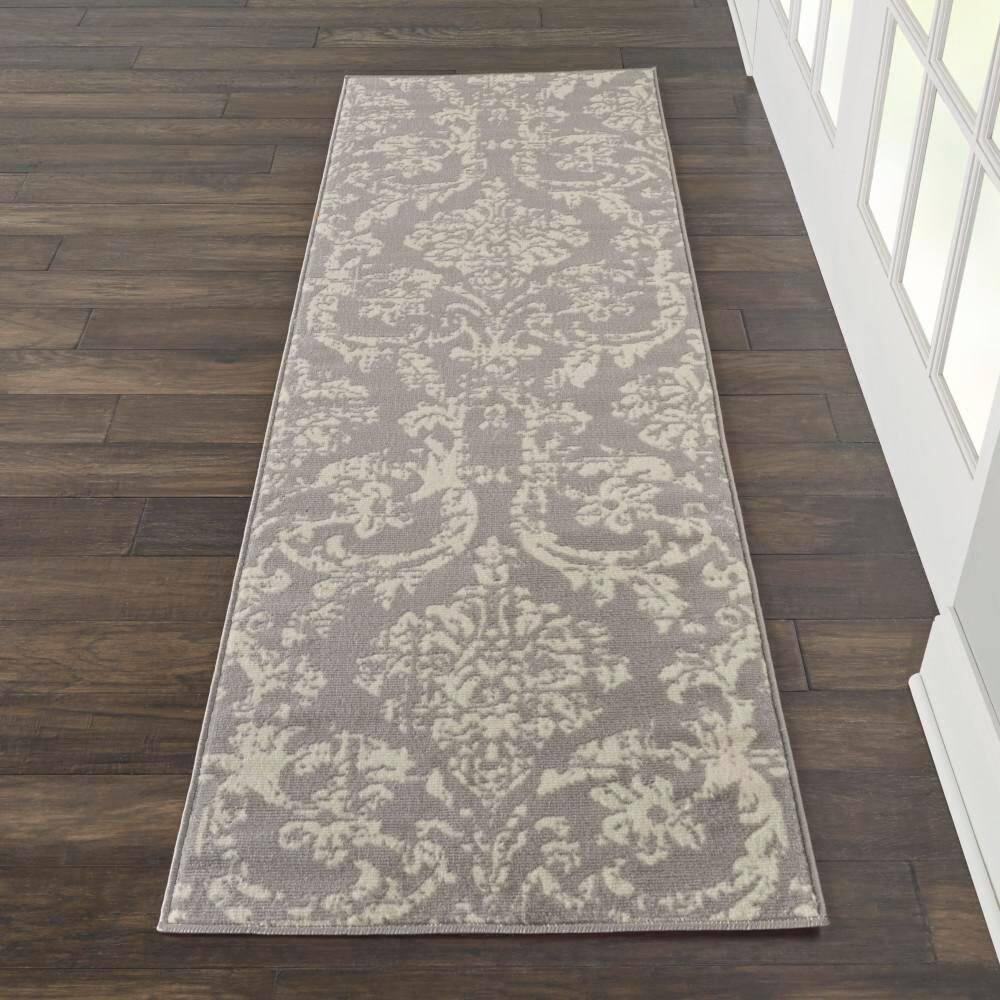 Nourison Jubilant 2'3" x 7'3" (7' Runner) Grey Area Rug Farmhouse Vintage Damask by Nourison