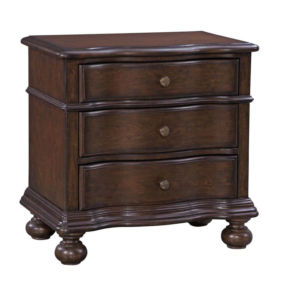 Rodanthe Tobacco Brown 3-Drawer Traditional Style Wood Nightstand