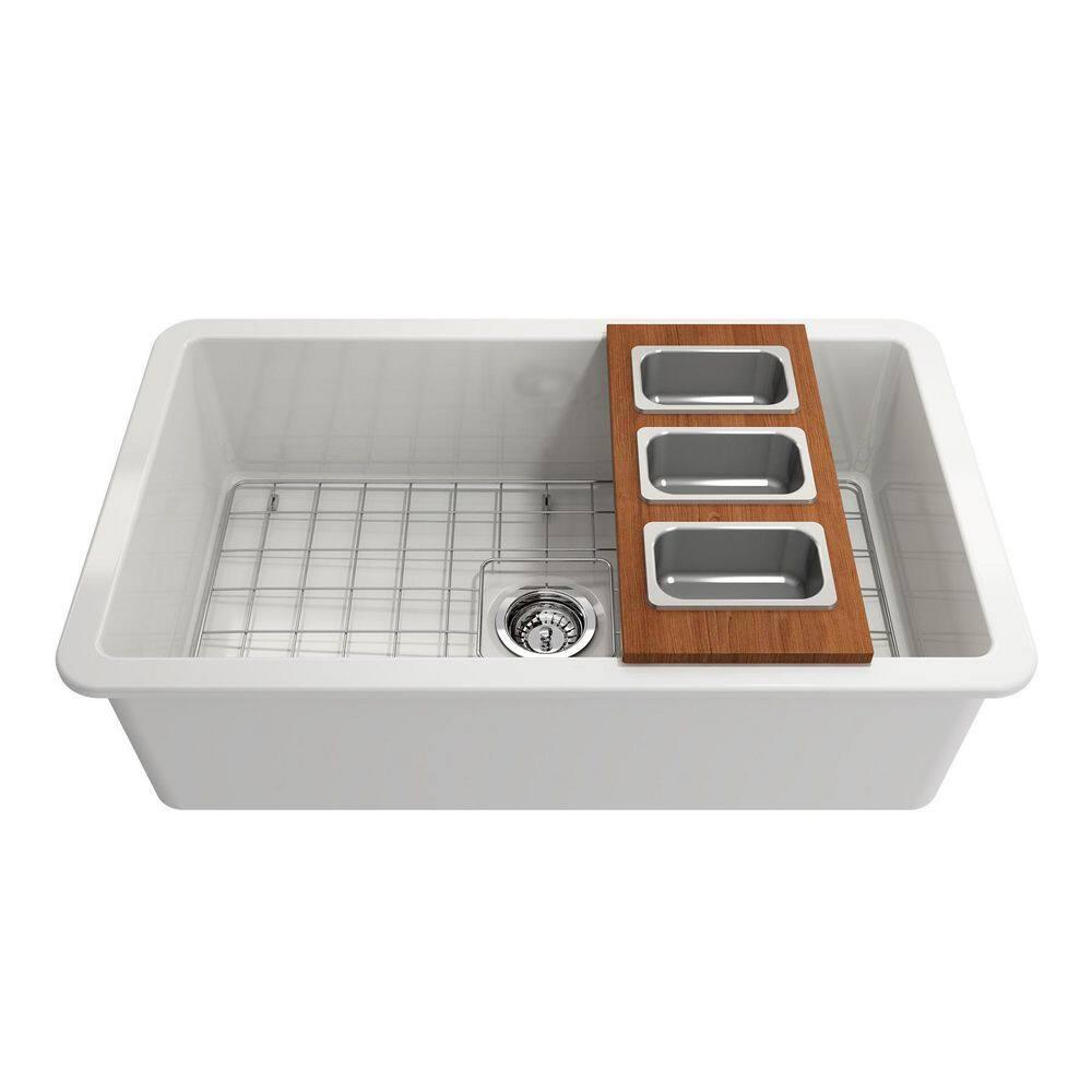 BOCCHI Wood Board With 3 Rectangular Stainless Steel Bowls F/1344, 1348, 1360, 1362, 1504, 1505, 1506 (Short Side Only), 1627, 1628