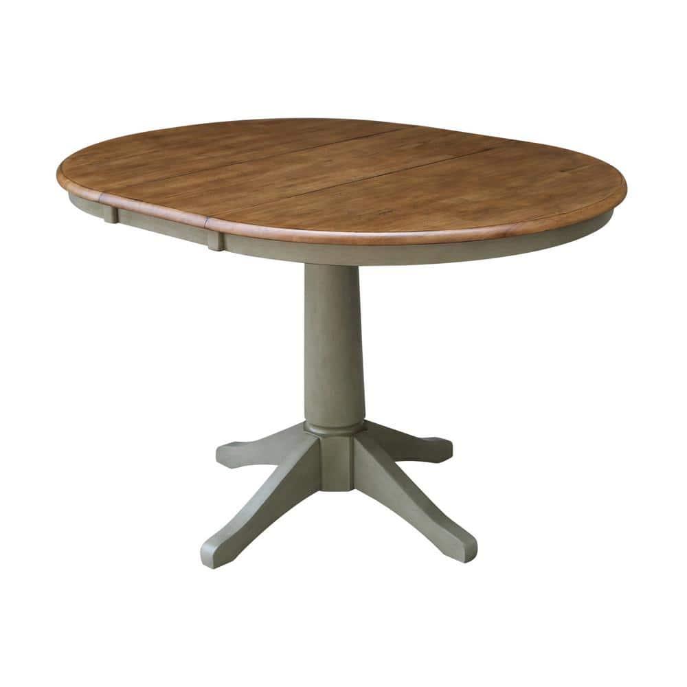 International Concepts 36" Round Top Pedestal Table With 12" Leaf - Dining Height - Distressed Hickory/Stone