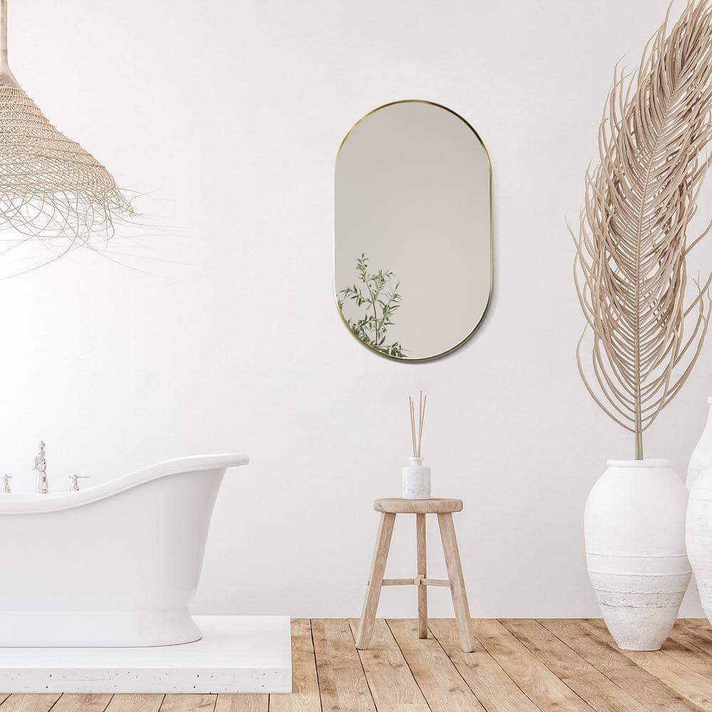 Ispra 36" Oval Bathroom/Vanity Brushed Gold Aluminum Framed Wall Mirror