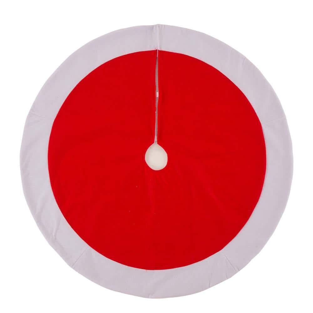 48" Red and White Felt Christmas Tree Skirt with Trim Embellishment