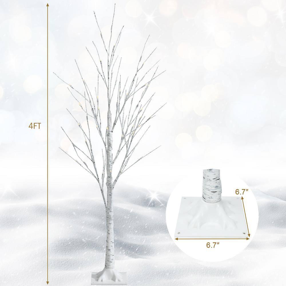 Costway 4ft Pre-lit White Twig Birch Tree for Christmas Holiday w/ 48 LED Lights