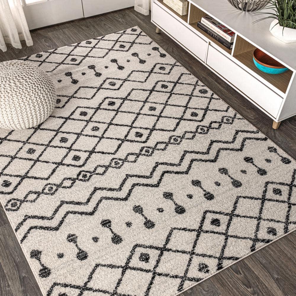 8'x10' Aksil Moroccan Beni Souk Area Rug, Cream/Black - JONATHAN Y