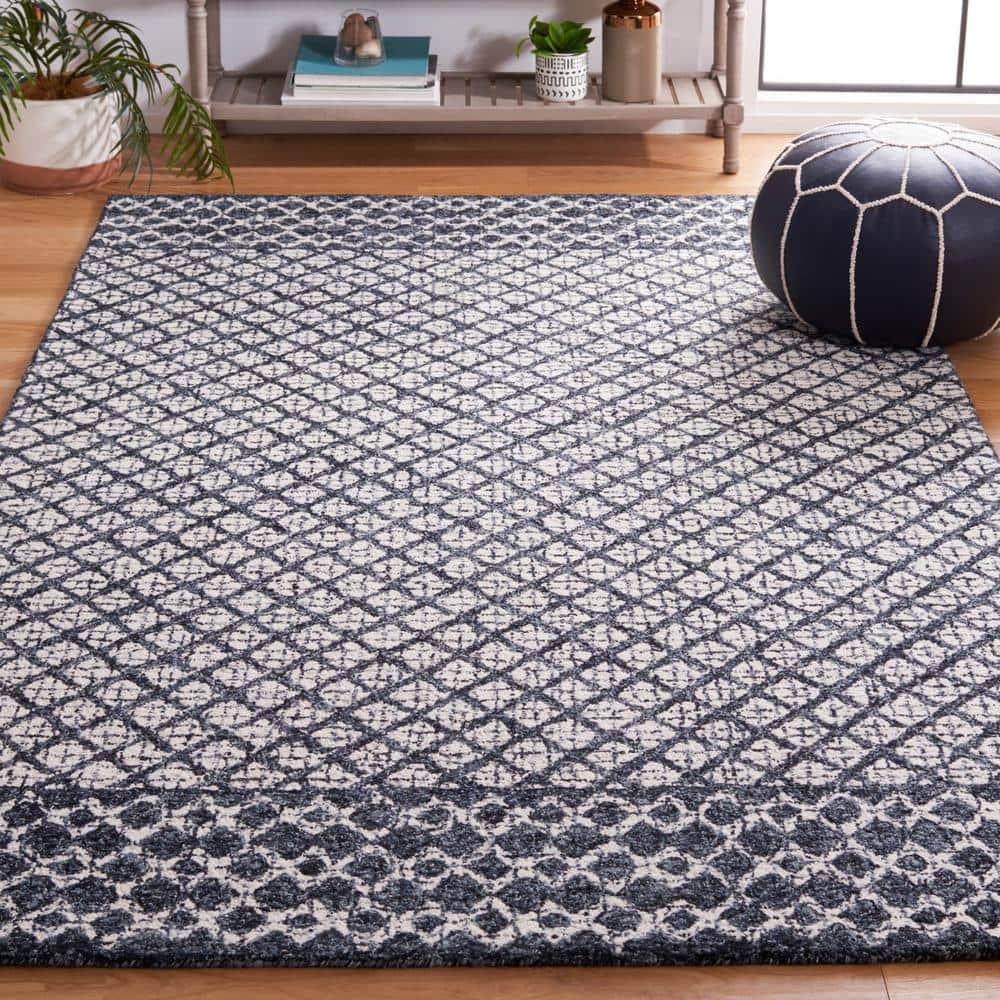 Abstract ABT203 Handmade Indoor Area Rug - Ivory/Navy - 6'x9' - Safavieh