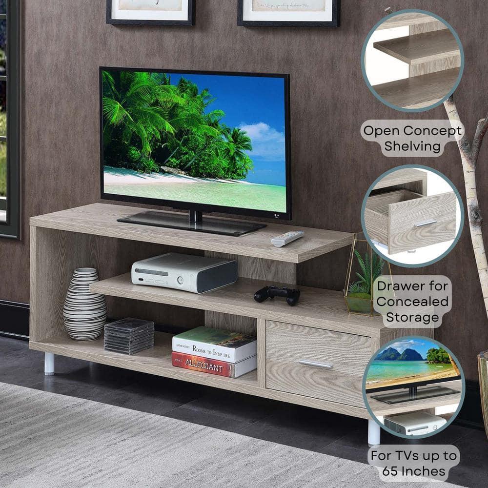 Convenience Concepts Seal II 1 Drawer 65 inch TV Stand with Shelves, Ice White