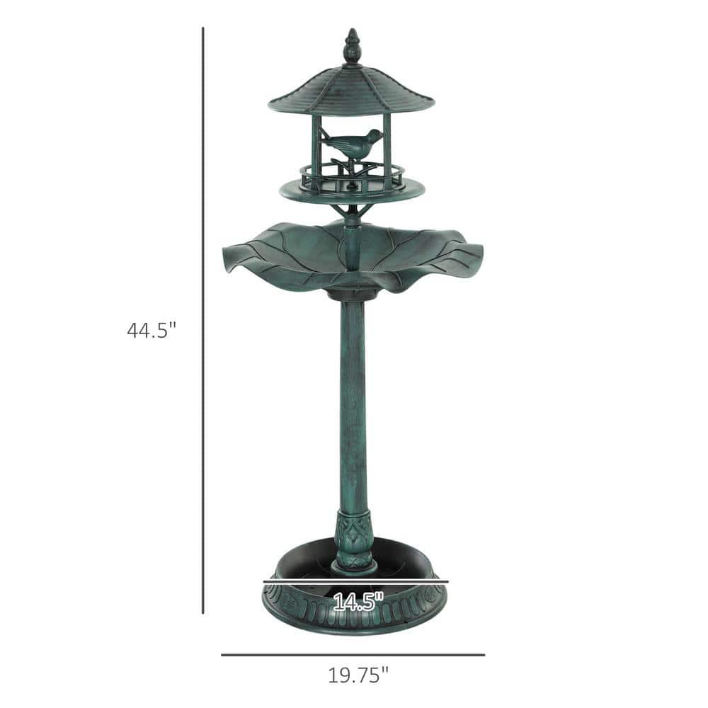 Outsunny 3-in-1 Garden Bird Bath Bowl Pedestal with Bird Feeder, Large Water Basin, Underneath Flower Planter, Green