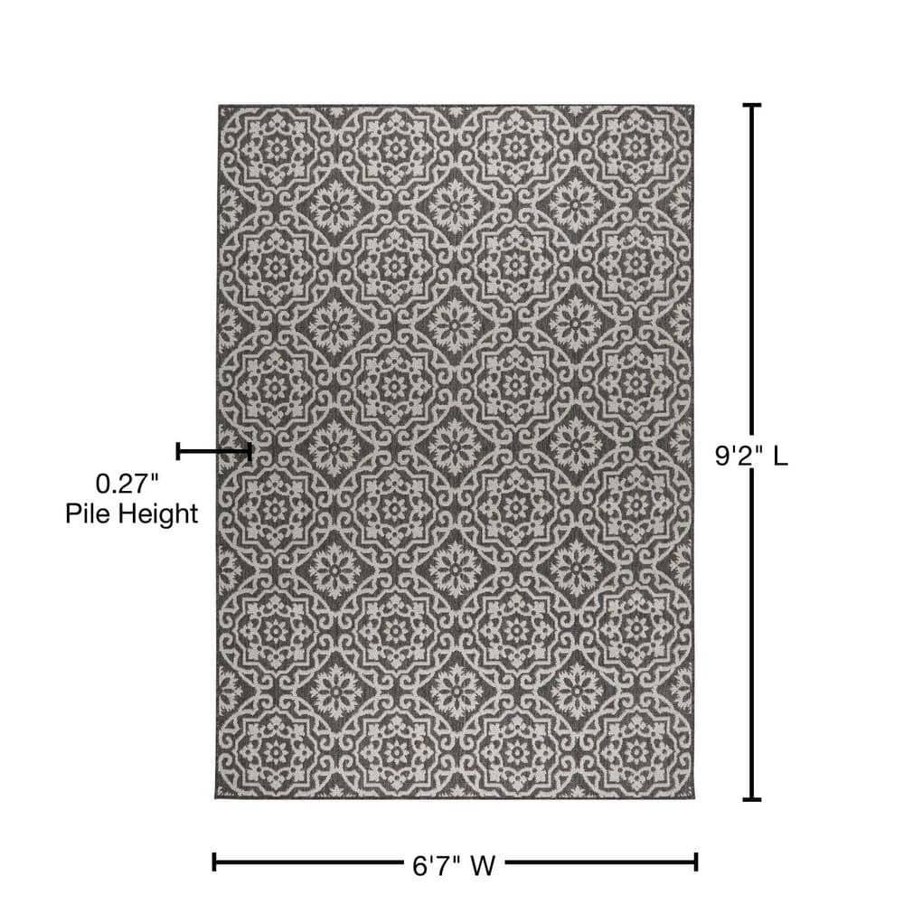 Nicole Miller New York Patio Country Danica Geometric Indoor/Outdoor Area Rug, Black/Grey