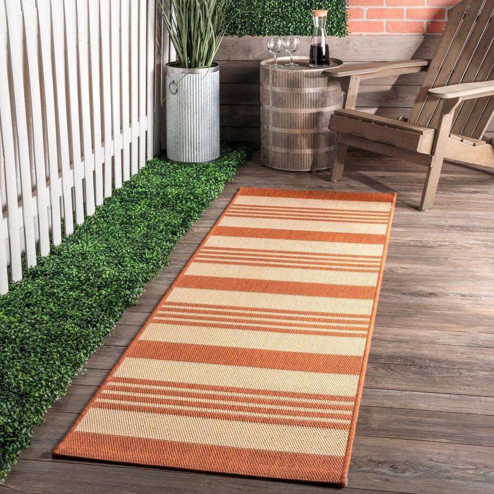 Nuloom Robin Striped 3x5 Indoor/Outdoor Accent Rug for Living Room Patio Deck Front Porch Entryway Kitchen, Terracotta/Ivory