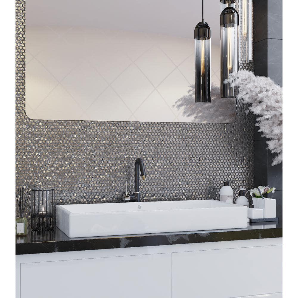 Glass Penny Round Mosaic Tile - 12.2" X 12.2" Sheet For Kitchen, Bathroom Or Wall Panel (10-Pack)