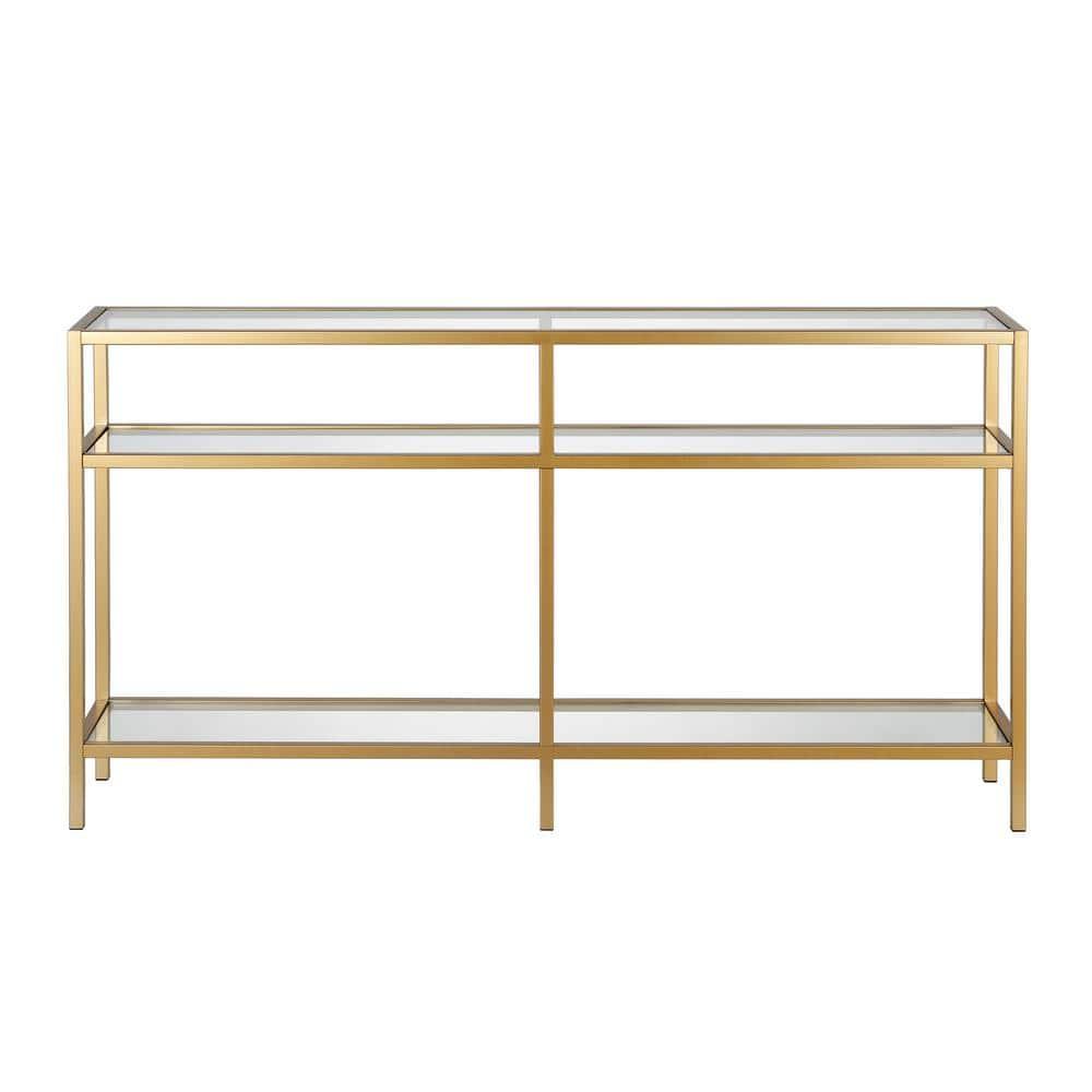Evelyn&Zoe Sivil 55" Wide Rectangular Console Table, Brass