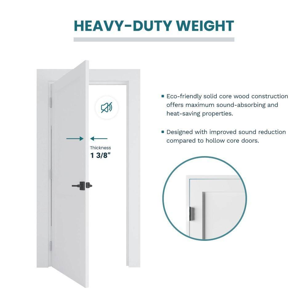30 in. x 80 in. Left-Handed Solid Core White Primed Composite Single Pre-hung Interior Door Black Hinges