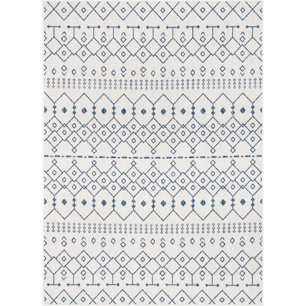 Well Woven Nors Light Blue Indoor / Outdoor Flat Weave Pile Nordic Lattice Pattern Area Rug (5'3" x 7'3")
