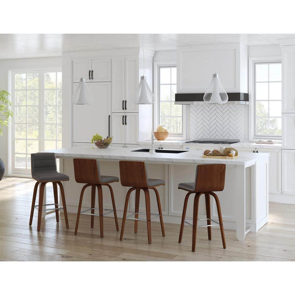 Vienna 26" Swivel Counter Stool in Walnut Wood Finish with Gray Faux Leather