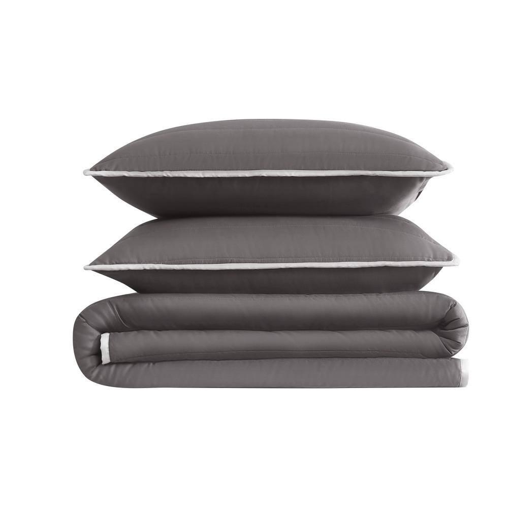 Christian Siriano 3pc Full/Queen Cotton Sateen Quilt Set Dark Gray