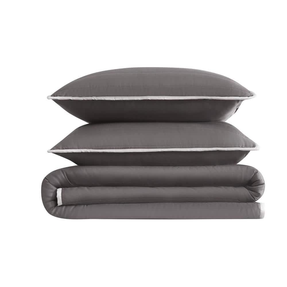 Christian Siriano 2pc Twin/Twin Extra Long Cotton Sateen Quilt Set Dark Gray