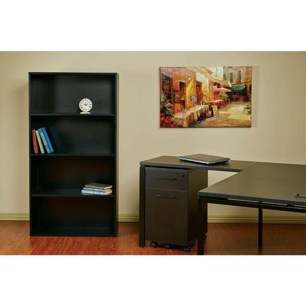 TJUNBOLIFE OSP Designs Prado 4- Bookcase with 3/4-Inch Shelves and 2 Adjustable/2 Fixed Shelves  60-Inch  Black