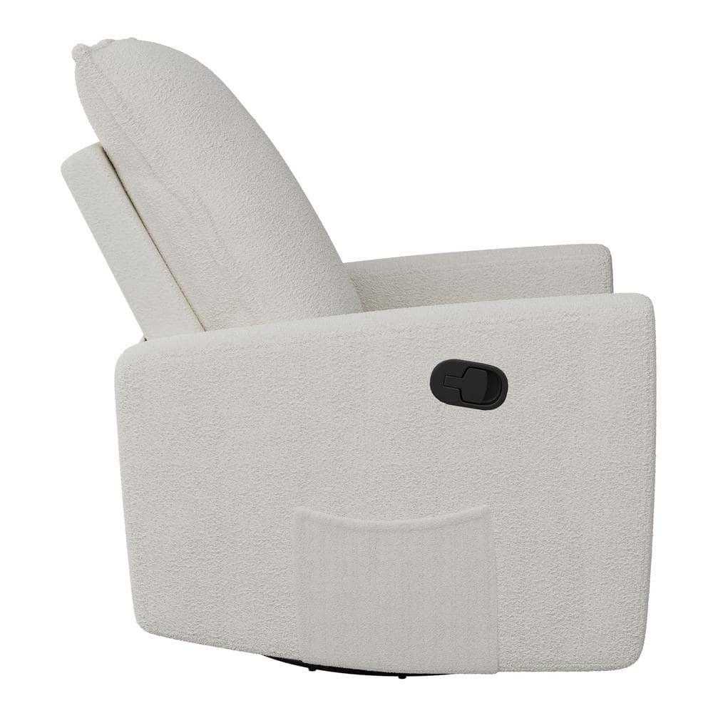 Caillie Boucle Glider Recliner Chair White - CorLiving: Nursery Bedroom Soothing Motion, Hardwood Frame