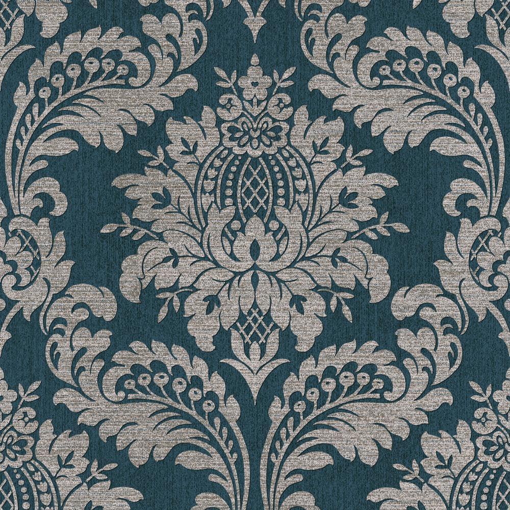 Archive Damask Teal and Gold Wallpaper