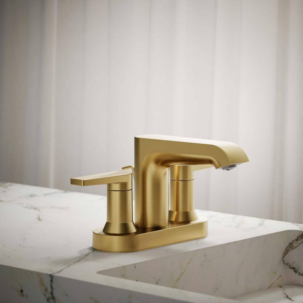 Kohler Hint Centerset 4 inch Bathroom Faucet with Pop-Up Drain Assembly, 2-Handle Bathroom Sink Faucet, 1.2 gpm