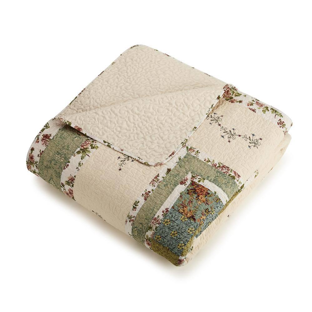Olivia Floral Embroidered Patchwork 3-Piece Quilt Set