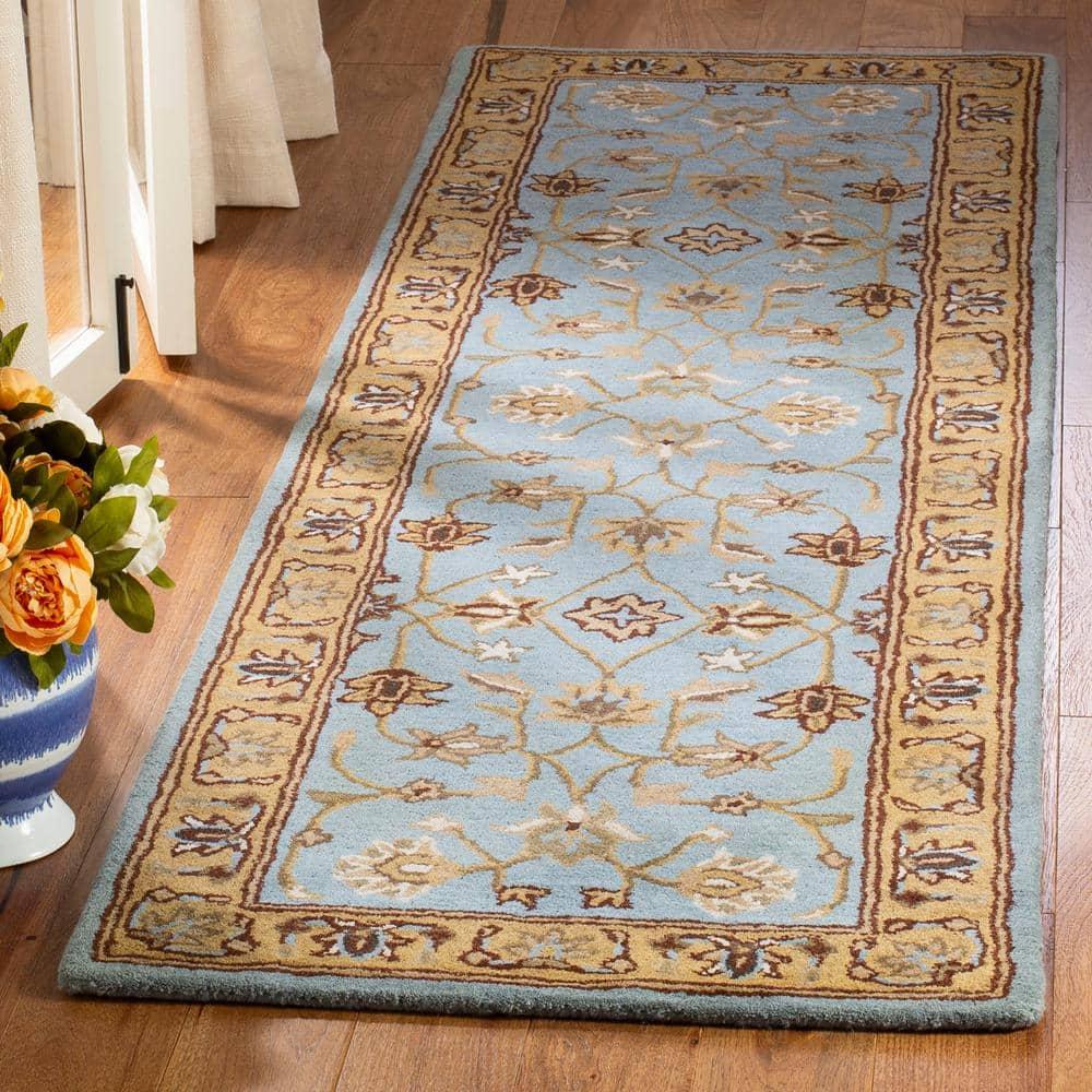 SAFAVIEH Heritage Dexter Oriental Wool Runner Rug, Blue/Gold, 2'3" x 6'