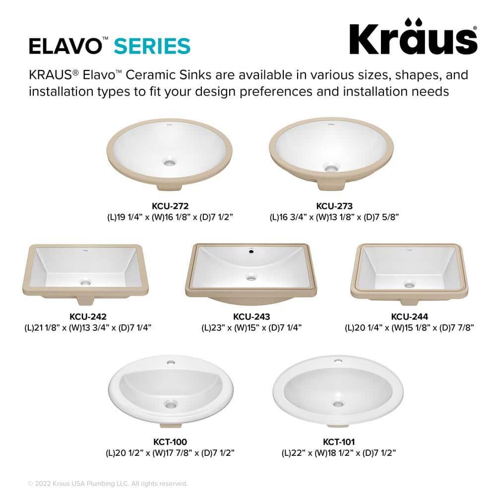 KRAUS Elavo. Rectangular Porcelain Ceramic Undermount Bathroom Sink In White With Overflow Drain, KCU-242