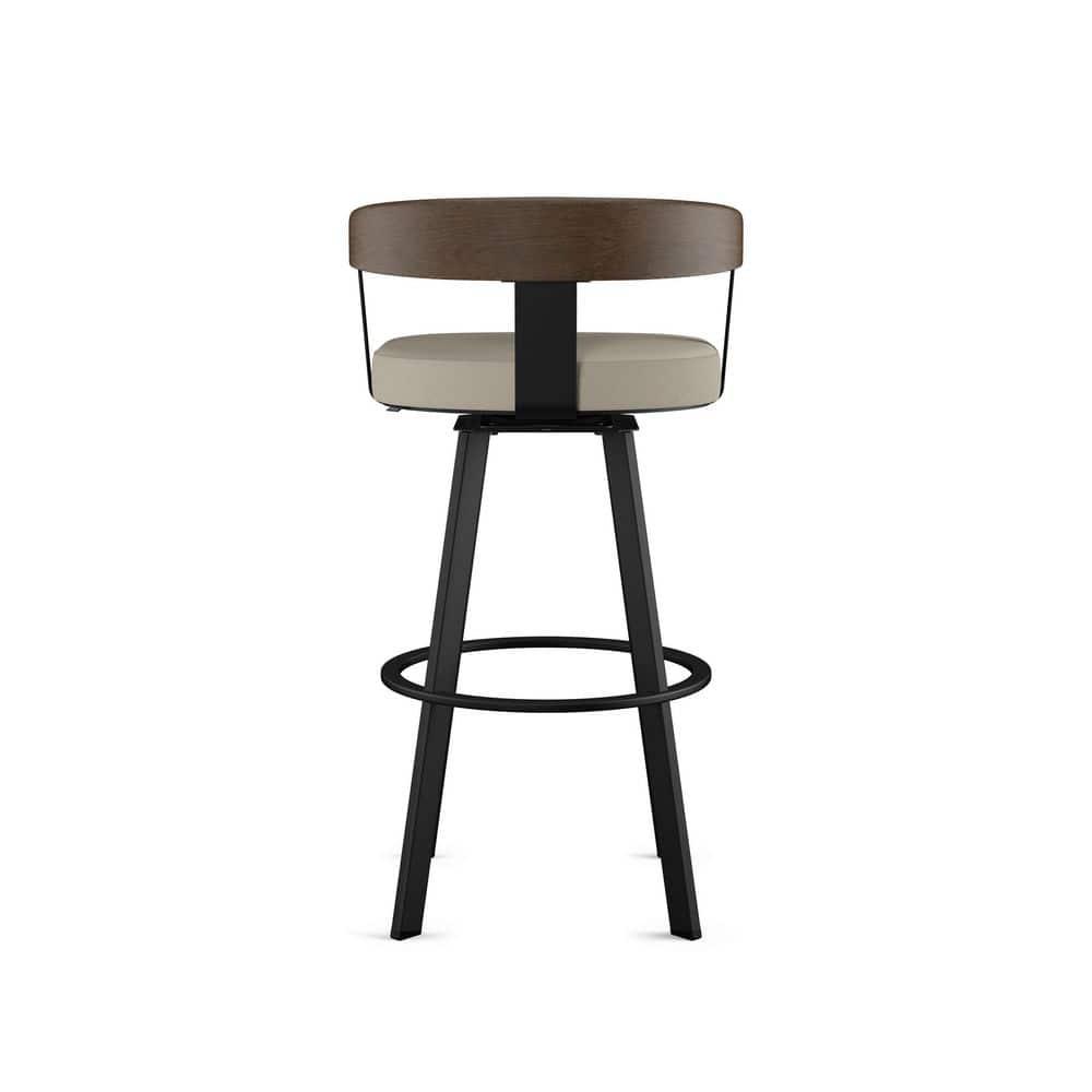 Amisco Lars Upholstered Barstool Greige/Black: Faux Leather, Steel Frame, 30" Fixed Height