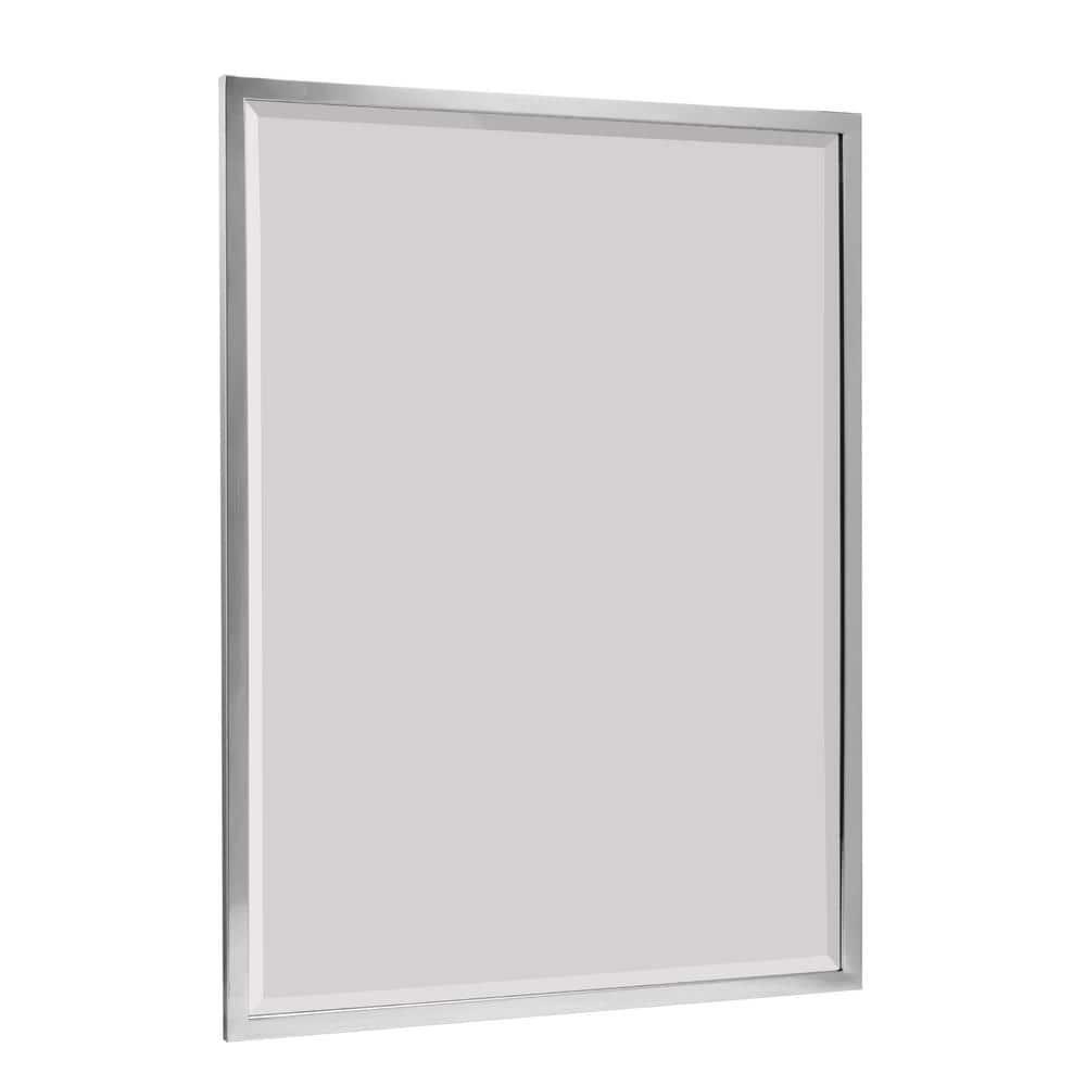 Head West Brushed Chrome Framed Bathroom Mirror - Beveled Edge Rectangle Vanity Mirror - Modern Living Room Accent and Home Decor with Vertical and Horizontal Mount - 24" x 30"