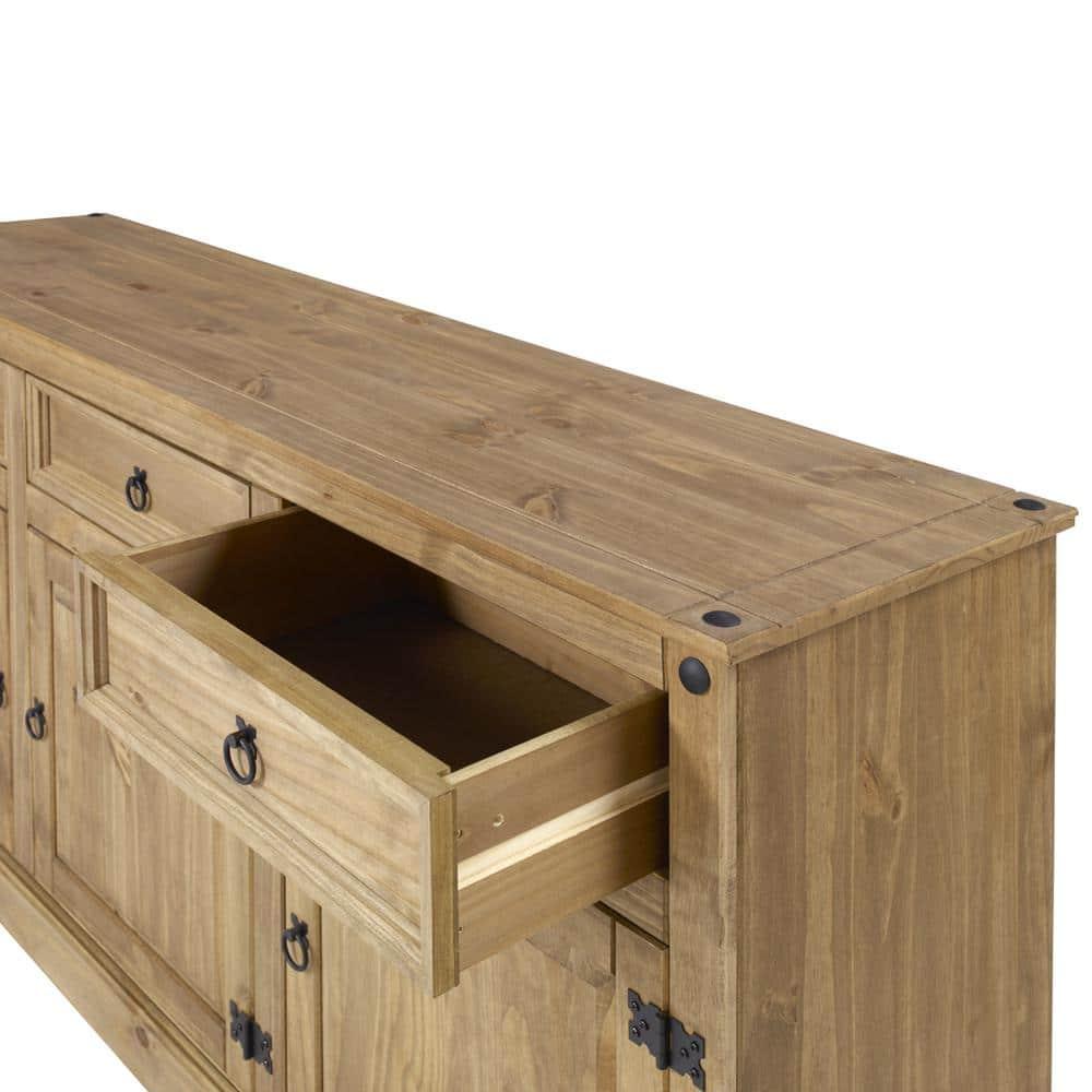 OS Home and Office Furniture Model COR917 Cottage Series Wood Buffet Sideboard in Corona Brown Brown