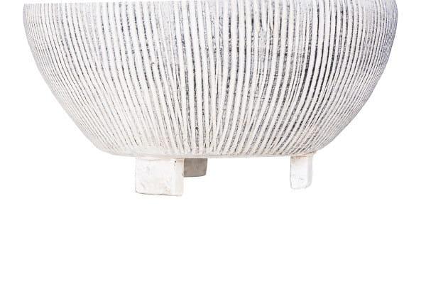 Storied Home Small Footed Terracotta Planter with Fluted Texture Distressed Cream: Indoor 4.5" Hand-Painted Vase