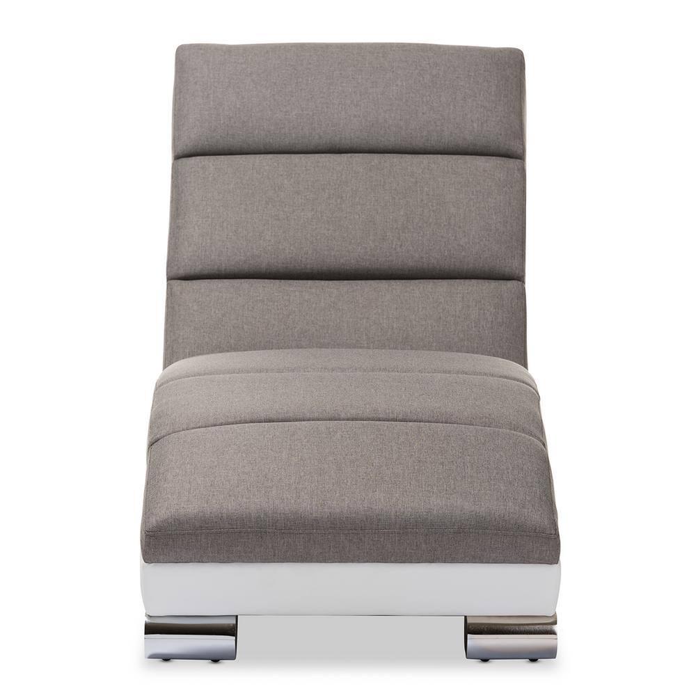 Baxton Studio Percy Modern and Contemporary Grey Fabric and White Faux Leather Upholstered Chaise Lounge