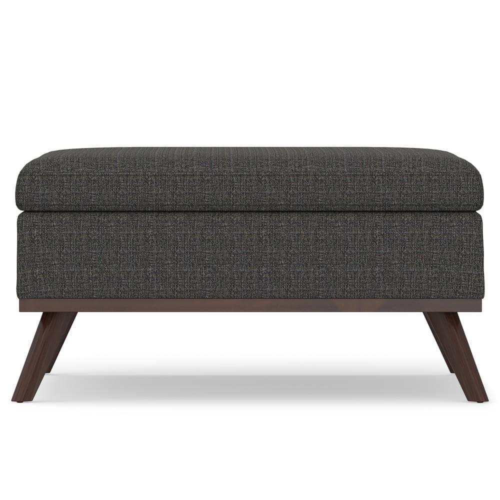 Simpli Home Owen 36"W Upholstered Square Coffee Table Storage Ottoman with Lift Top and Solid Wood Legs