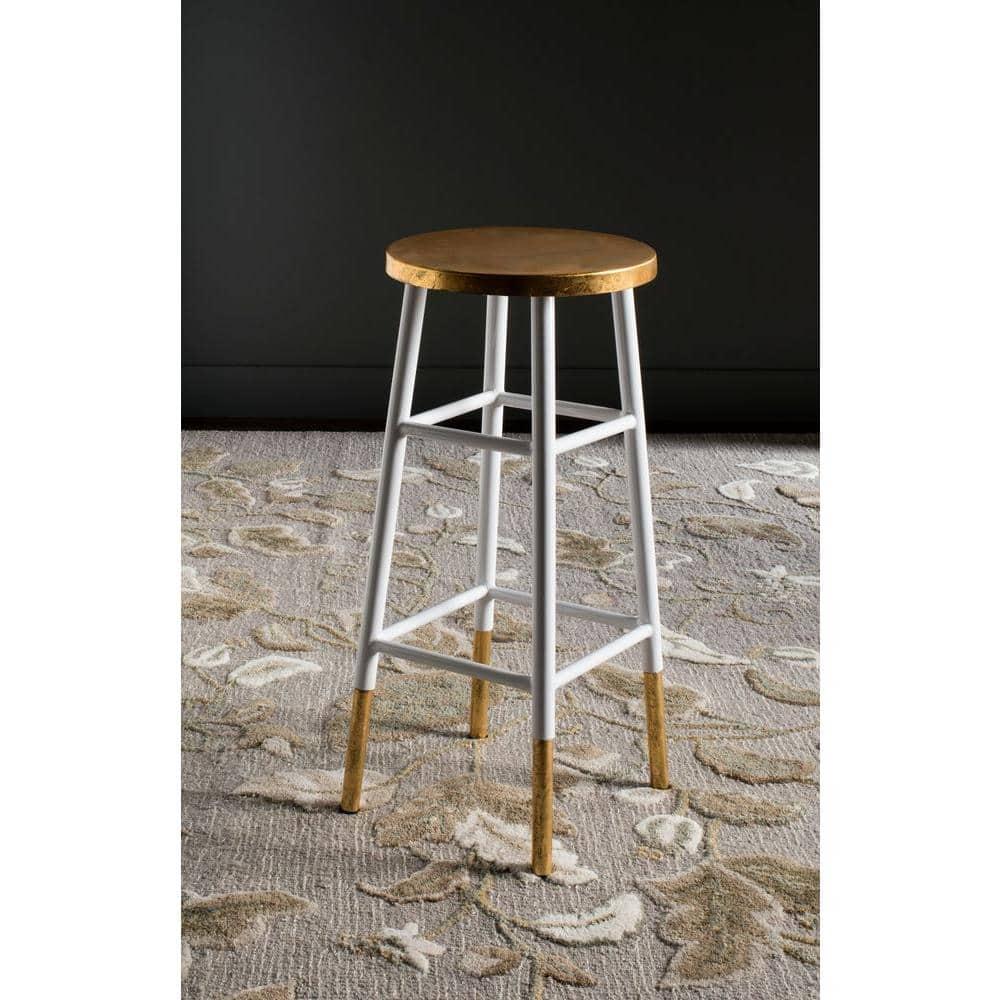 Emery Dipped Gold Leaf Bar Stool - FOX3230 - White/Gold - Safavieh Couture