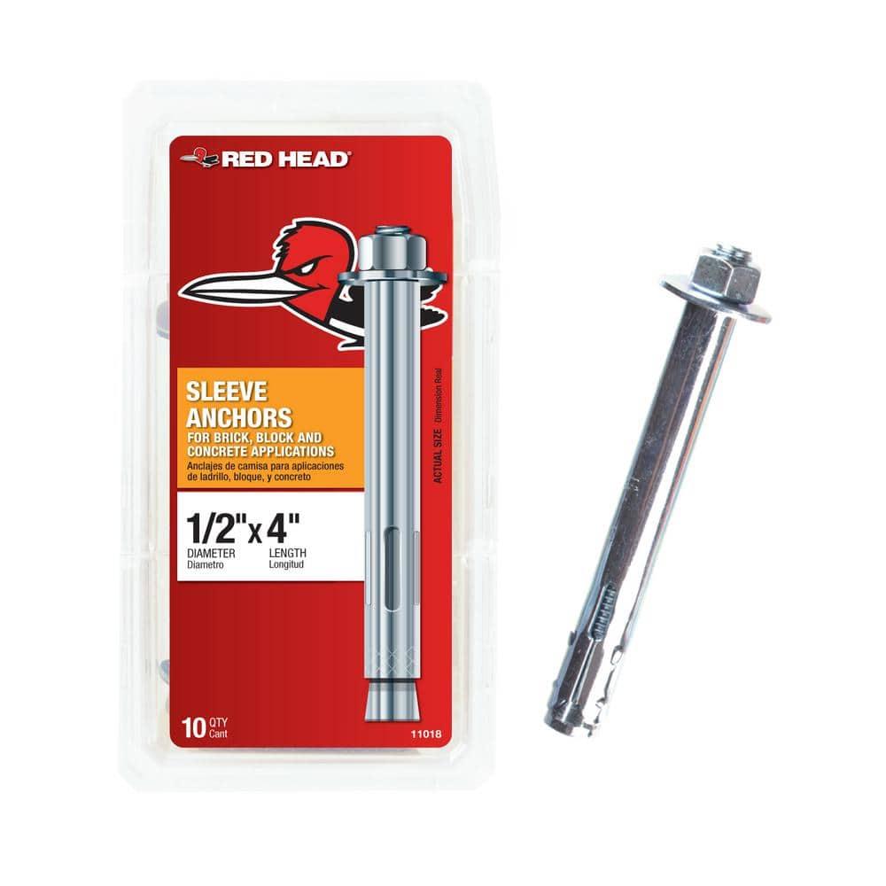 Red Head 11018 1/2 in. x 4 in. Hex-Nut-Head Sleeve Anchors - pack of 4