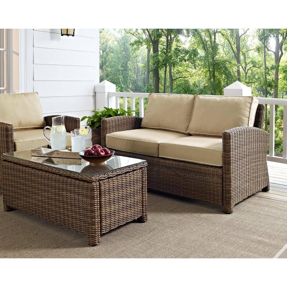 Crosley Bradenton Outdoor Wicker Loveseat with Sand Cushions: Steel Frame, UV-Resistant