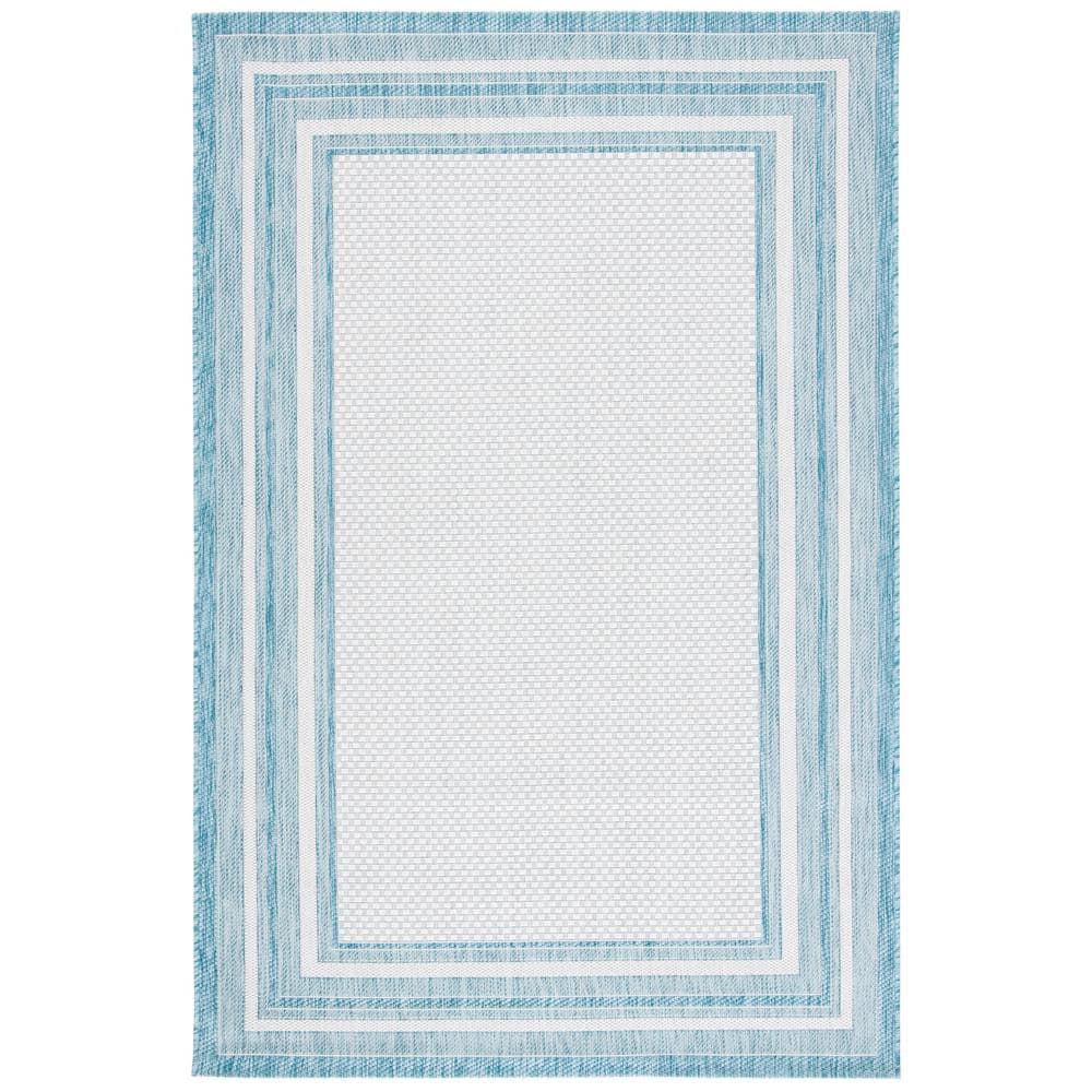 SAFAVIEH Courtyard Ercan Bordered Indoor/Outdoor Area Rug, Ivory/Aqua, 4' x 5'7"
