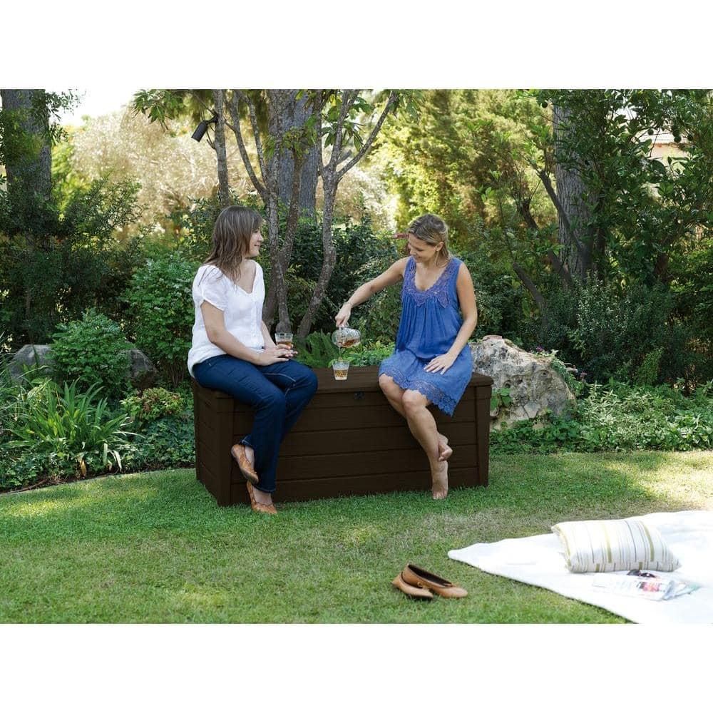 Keter Keter Brightwood 120 Gallon Large Durable Outdoor Storage and Weather Resistant Resin Deck Box