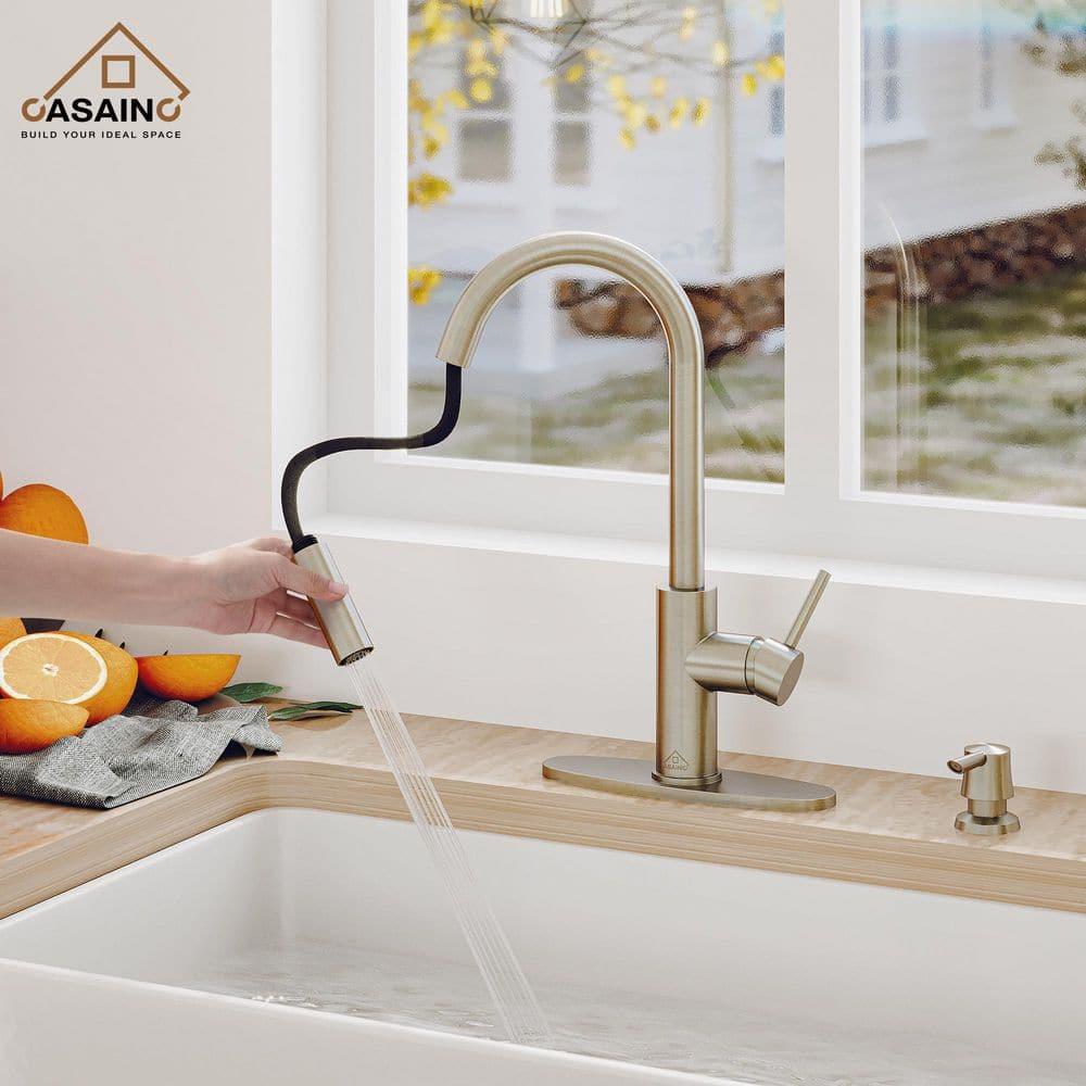 Willow Single-Handle Pull Down Sprayer Kitchen Faucet with Infrared Sensor, Soap Dispenser and Deck Plate